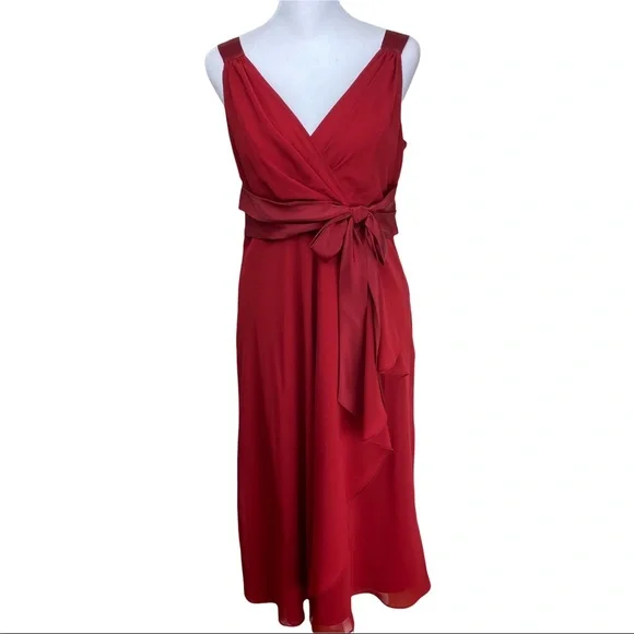 CHAPS Red Dress Cascading Midi Cocktail Party Sleeveless with Bow Size 6